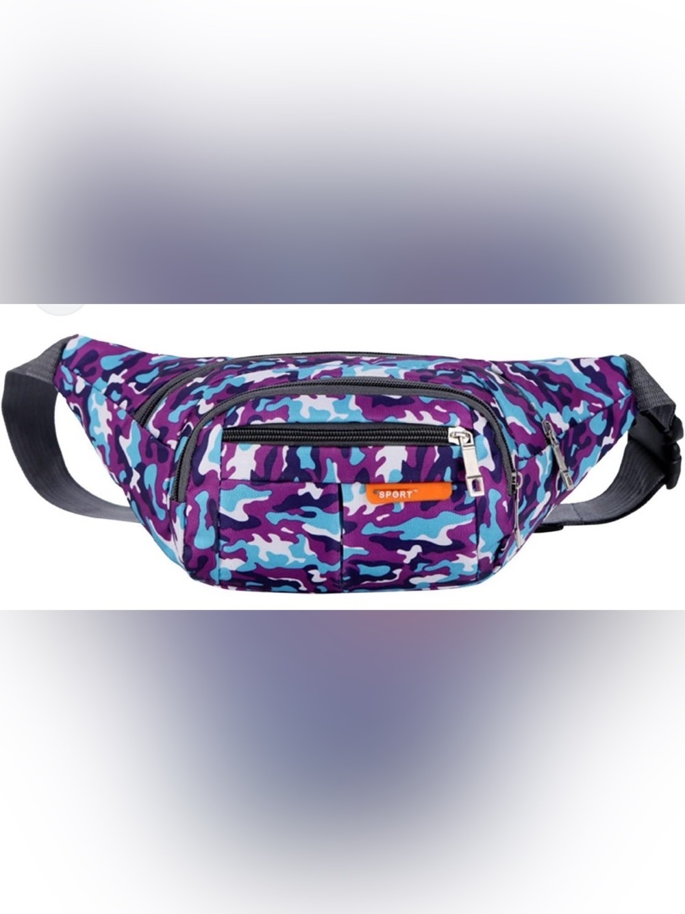 Purple Blue Camo Sport Waist Pack Fanny Pack Belt Bag Unisex - Picture 3 of 4